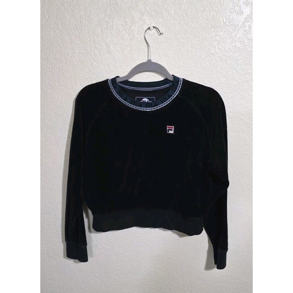 FILA USA Large Dina Sporty Velour Lounge Crop Sweatshirt in Black Logo